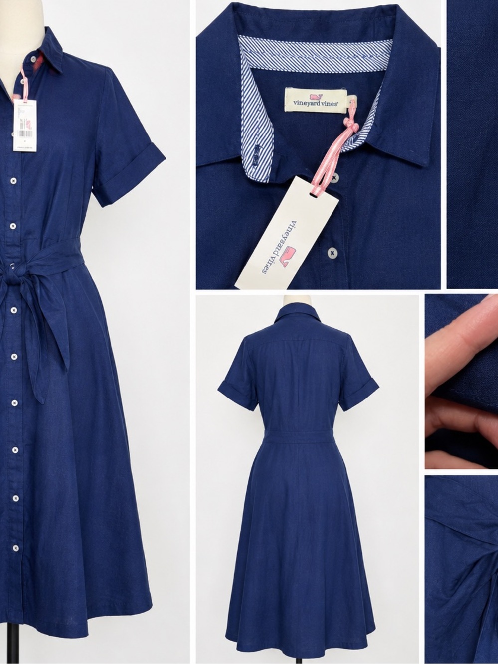 Vineyard Vines Navy Short-Sleeve Shirtwaist Dress with Tie Belt